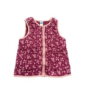 Draper James Girls Burgundy Pink Quilted Floral Zip Front Vest Size 8